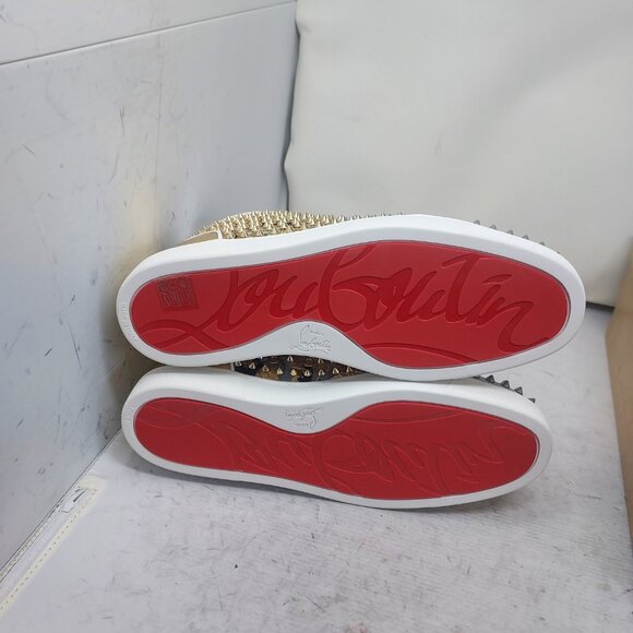 CHRISTIAN LOUBOUTIN White Gold Louis Orlato High Top Stud Sneaker - Picture 2 of 10